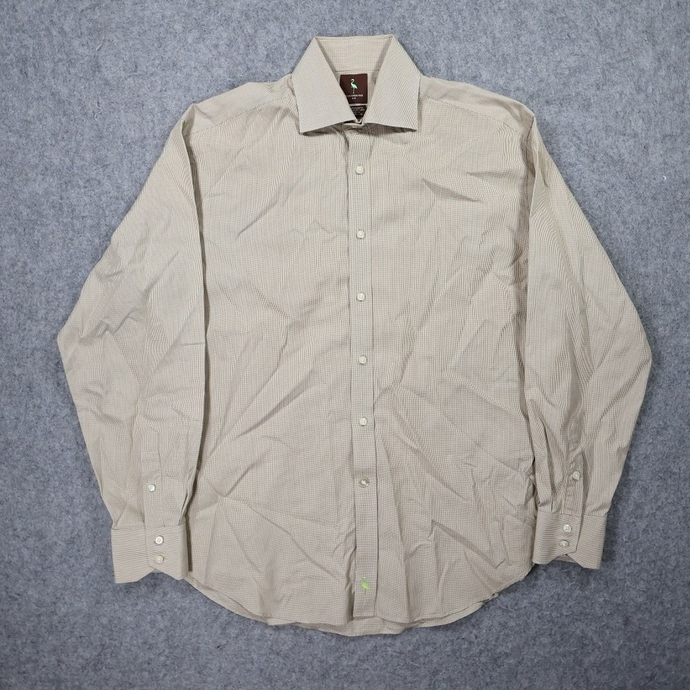 Tailorbyrd Button Up Shirt Mens L Tan Excellent Gingham Long Sleeve 100% Cotton - Picture 2 of 7